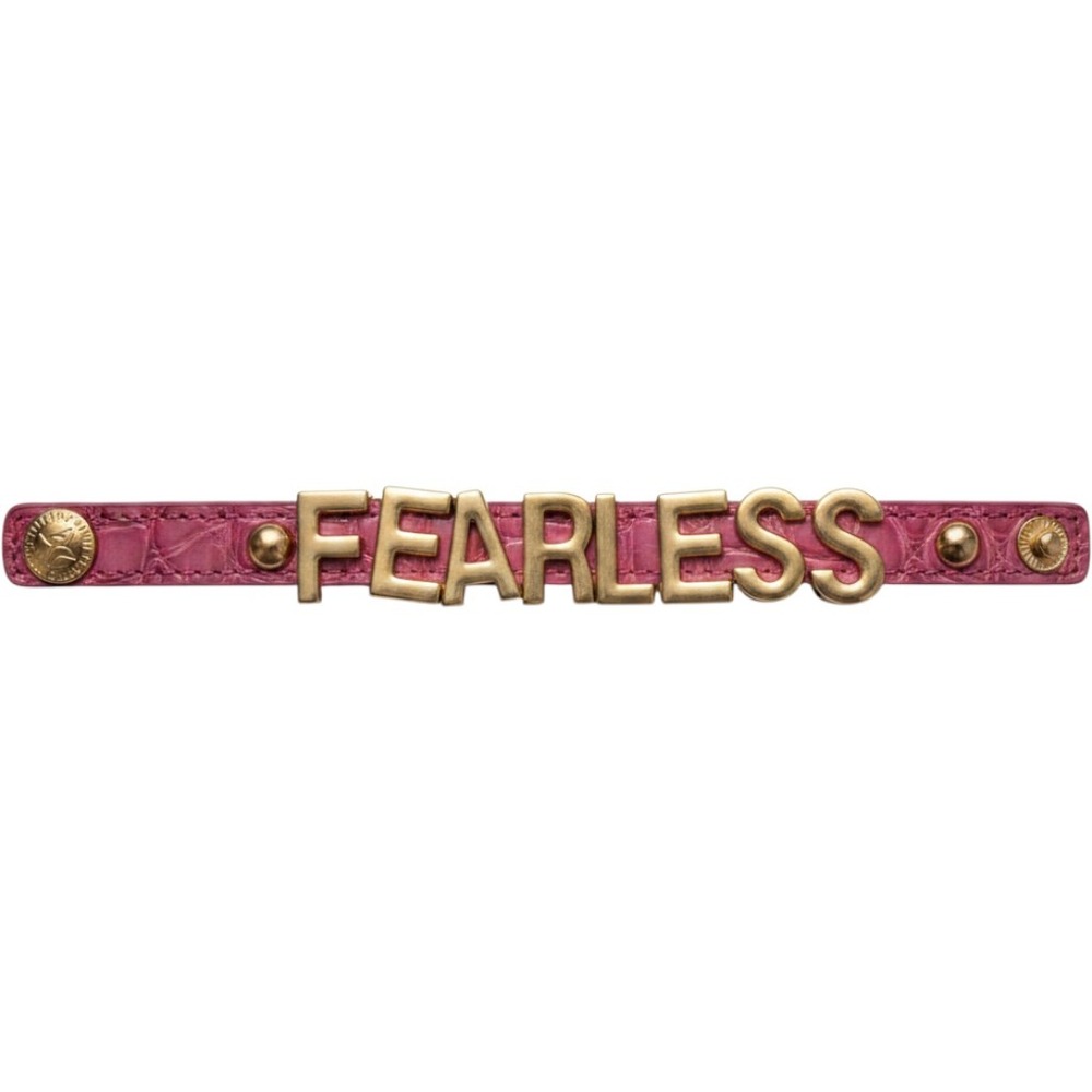 Fearless Purple Croc Embossed Leather Slide Letter Bracelet Gold Tone Snap Cuff